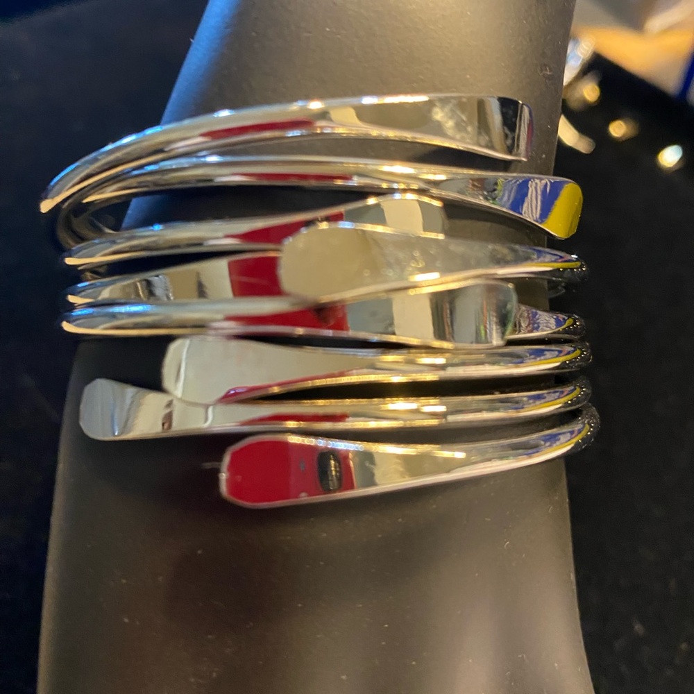 Sculptural Silver Bracelet with Organic Design